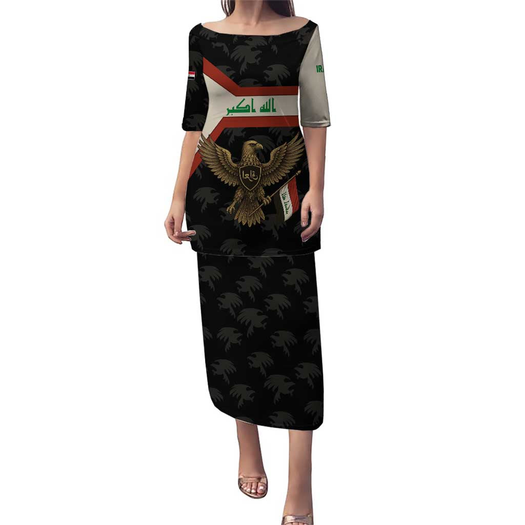 Iraq Golden Eagle Emblem Puletasi with Flag Stripes and National Arabic Script Design - Wonder Print Shop