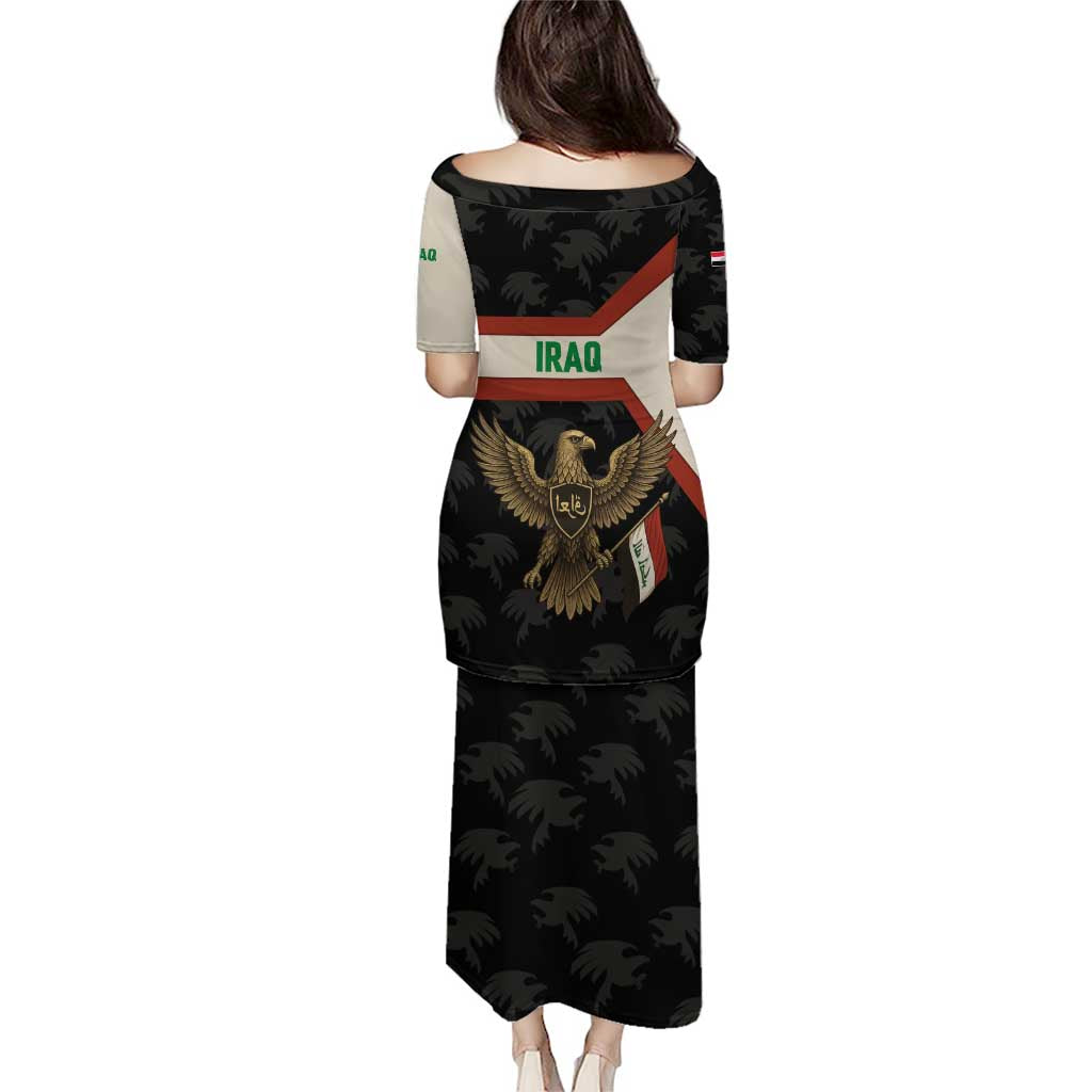 Iraq Golden Eagle Emblem Puletasi with Flag Stripes and National Arabic Script Design - Wonder Print Shop