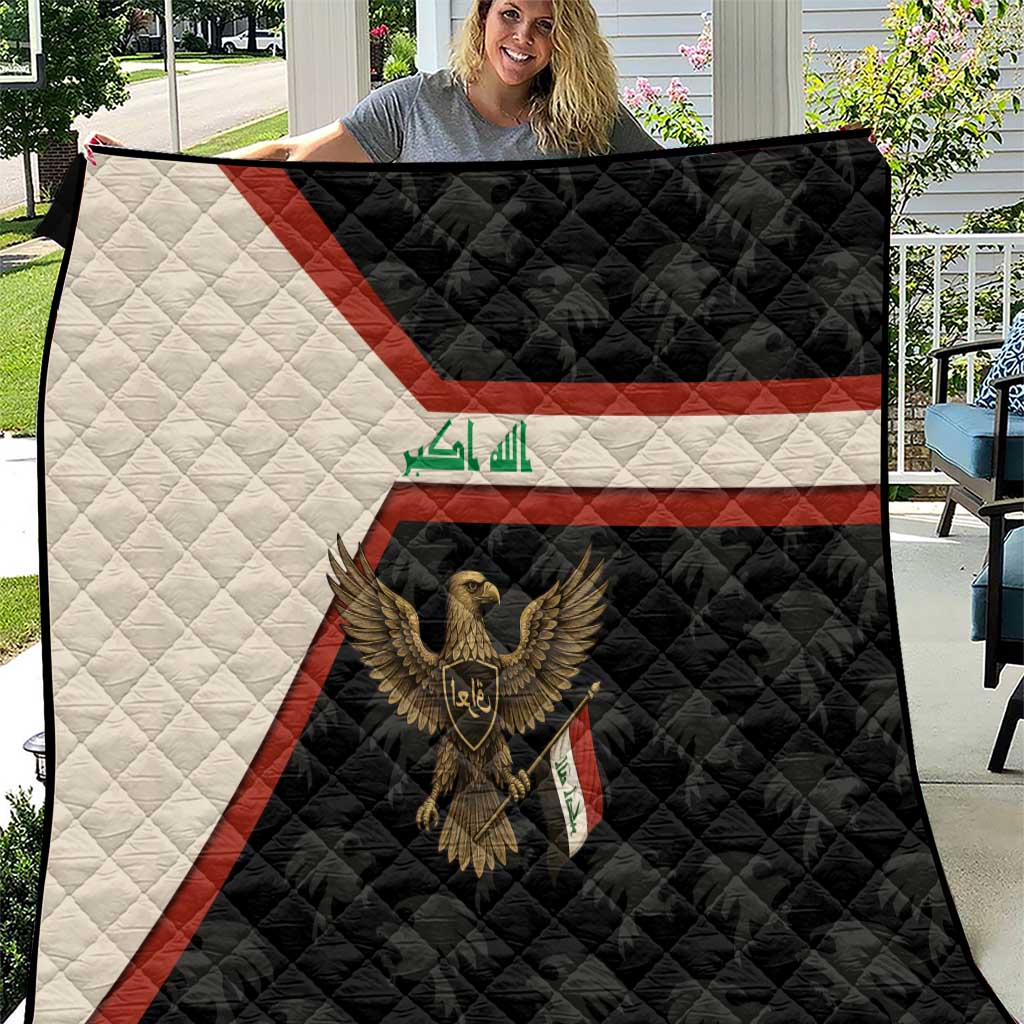 Iraq Golden Eagle Emblem Quilt with Flag Stripes and National Arabic Script Design - Wonder Print Shop