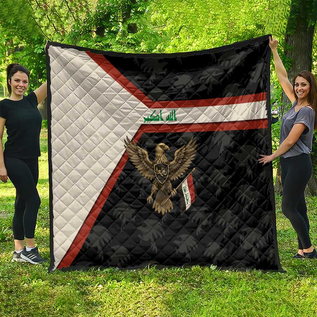 Iraq Golden Eagle Emblem Quilt with Flag Stripes and National Arabic Script Design - Wonder Print Shop