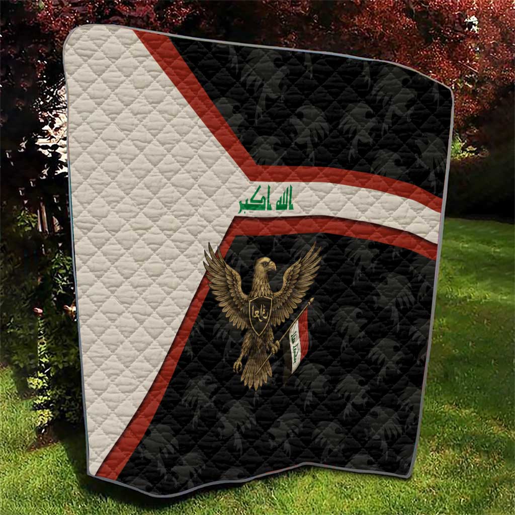 Iraq Golden Eagle Emblem Quilt with Flag Stripes and National Arabic Script Design - Wonder Print Shop