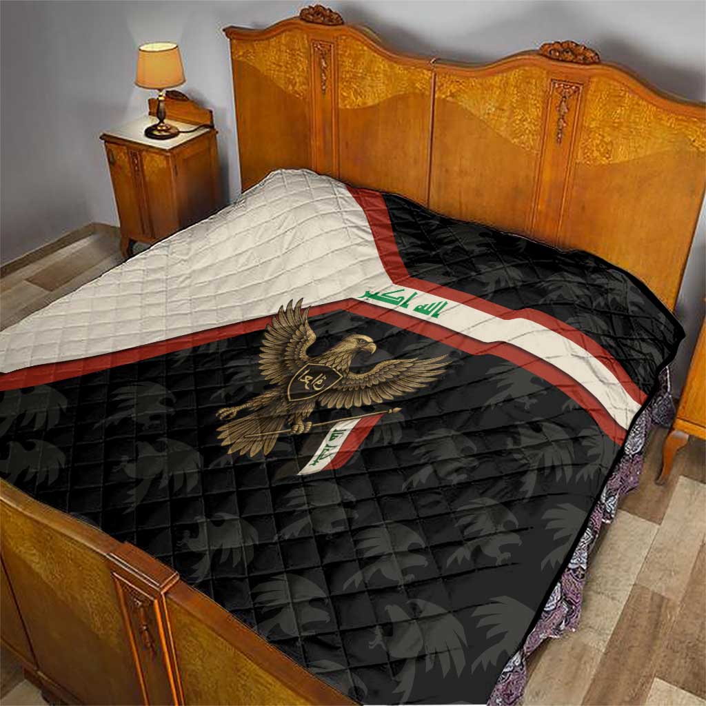 Iraq Golden Eagle Emblem Quilt with Flag Stripes and National Arabic Script Design - Wonder Print Shop