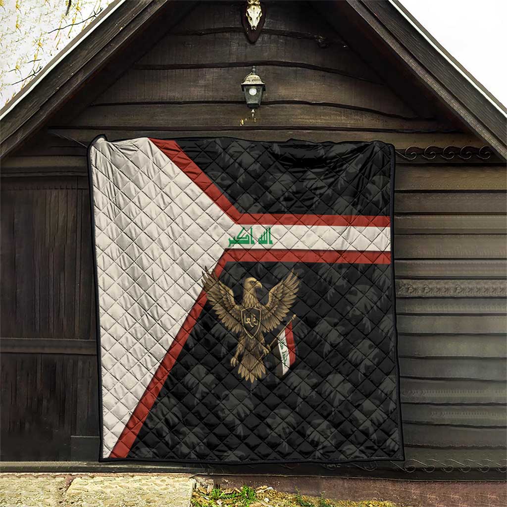 Iraq Golden Eagle Emblem Quilt with Flag Stripes and National Arabic Script Design - Wonder Print Shop