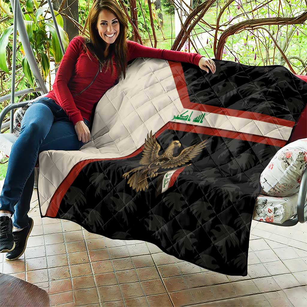 Iraq Golden Eagle Emblem Quilt with Flag Stripes and National Arabic Script Design - Wonder Print Shop