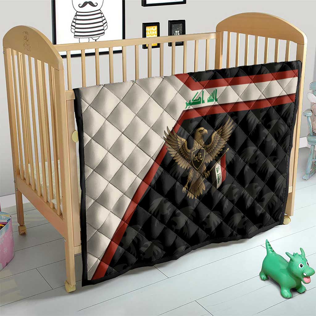 Iraq Golden Eagle Emblem Quilt with Flag Stripes and National Arabic Script Design - Wonder Print Shop