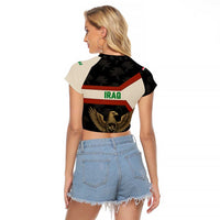 Iraq Golden Eagle Emblem Raglan Cropped T Shirt with Flag Stripes and National Arabic Script Design - Wonder Print Shop
