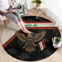 Iraq Golden Eagle Emblem Round Carpet with Flag Stripes and National Arabic Script Design - Wonder Print Shop