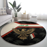 Iraq Golden Eagle Emblem Round Carpet with Flag Stripes and National Arabic Script Design - Wonder Print Shop