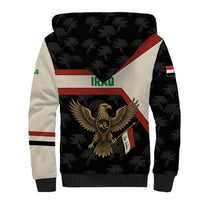 Iraq Golden Eagle Emblem Sherpa Hoodie with Flag Stripes and National Arabic Script Design - Wonder Print Shop
