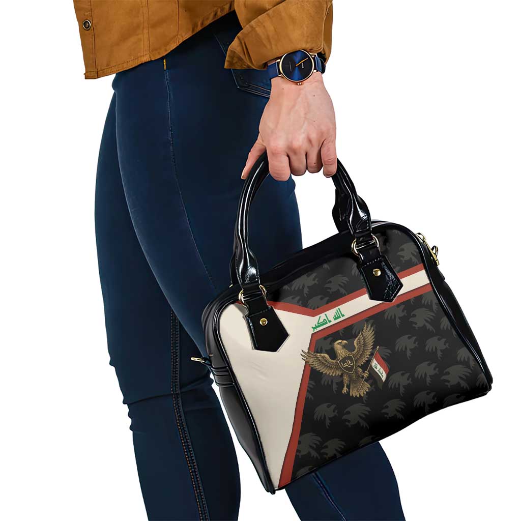 Iraq Golden Eagle Emblem Shoulder Handbag with Flag Stripes and National Arabic Script Design - Wonder Print Shop