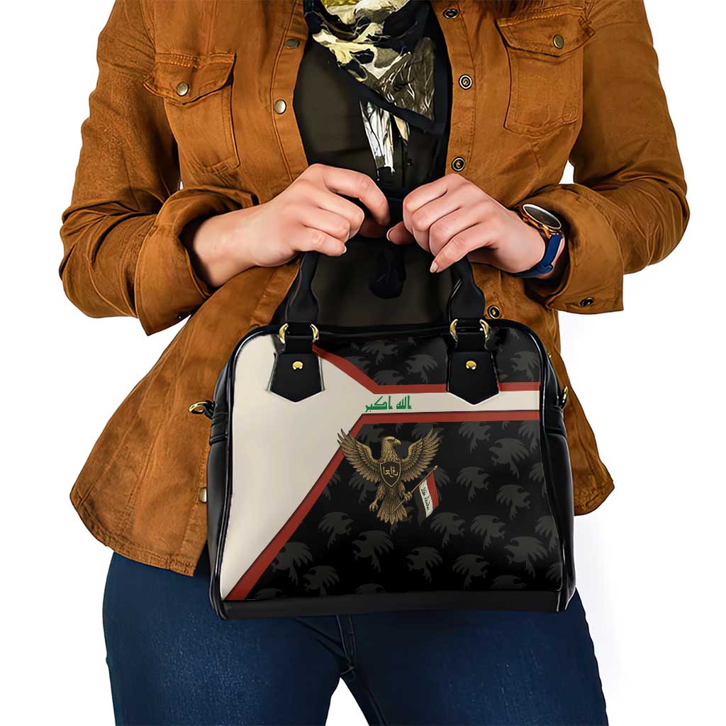 Iraq Golden Eagle Emblem Shoulder Handbag with Flag Stripes and National Arabic Script Design - Wonder Print Shop