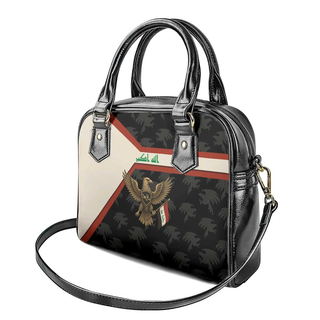 Iraq Golden Eagle Emblem Shoulder Handbag with Flag Stripes and National Arabic Script Design - Wonder Print Shop