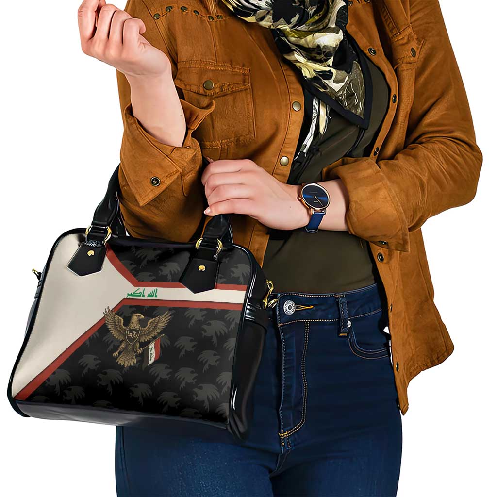 Iraq Golden Eagle Emblem Shoulder Handbag with Flag Stripes and National Arabic Script Design - Wonder Print Shop