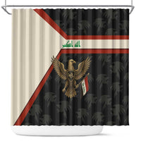 Iraq Golden Eagle Emblem Shower Curtain with Flag Stripes and National Arabic Script Design - Wonder Print Shop