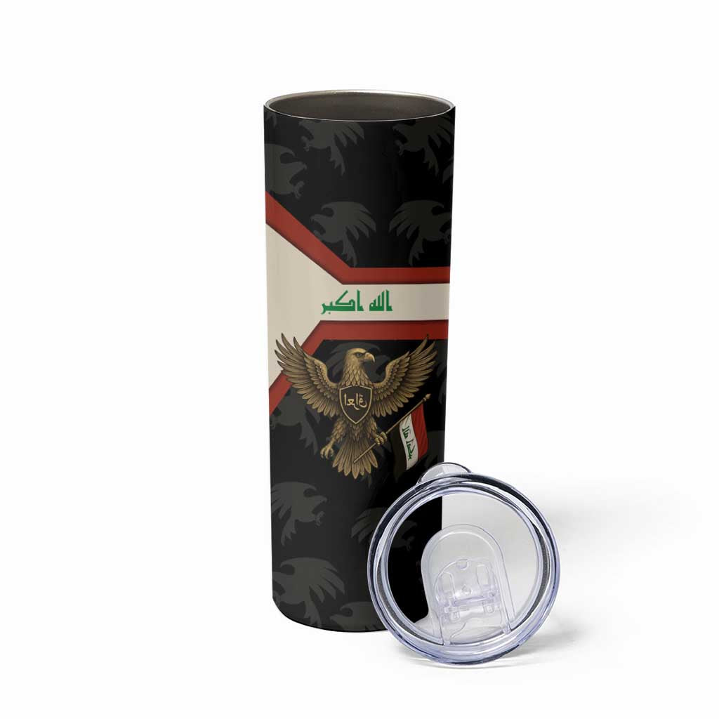 Iraq Golden Eagle Emblem Skinny Tumbler with Flag Stripes and National Arabic Script Design - Wonder Print Shop