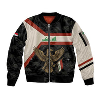Iraq Golden Eagle Emblem Sleeve Zip Bomber Jacket with Flag Stripes and National Arabic Script Design - Wonder Print Shop