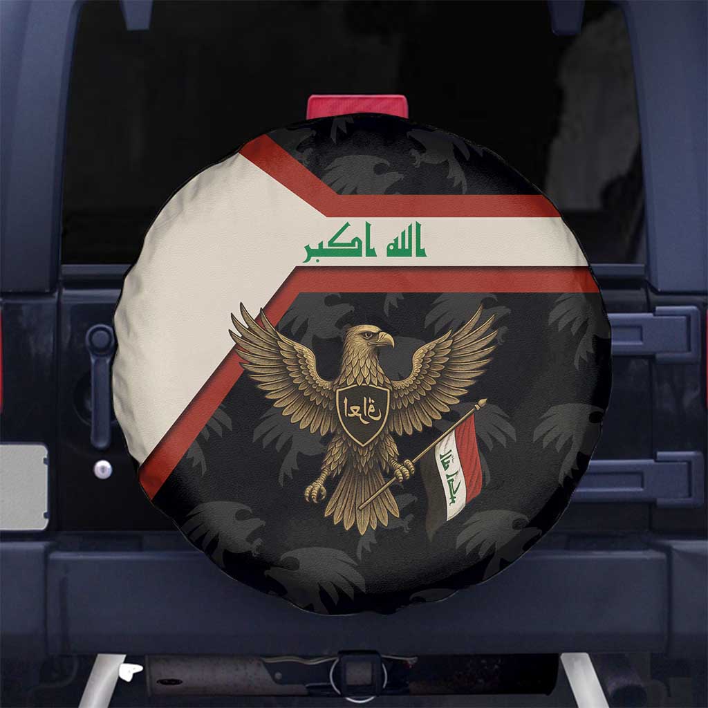 Iraq Golden Eagle Emblem Spare Tire Cover with Flag Stripes and National Arabic Script Design - Wonder Print Shop