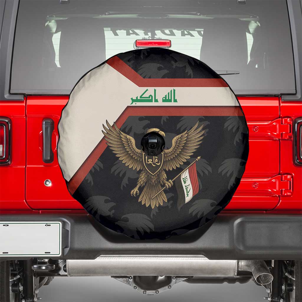 Iraq Golden Eagle Emblem Spare Tire Cover with Flag Stripes and National Arabic Script Design - Wonder Print Shop