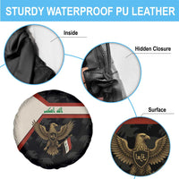 Iraq Golden Eagle Emblem Spare Tire Cover with Flag Stripes and National Arabic Script Design - Wonder Print Shop