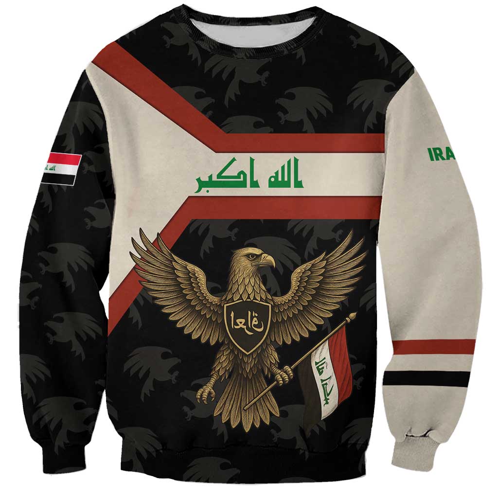 Iraq Golden Eagle Emblem Sweatshirt with Flag Stripes and National Arabic Script Design - Wonder Print Shop