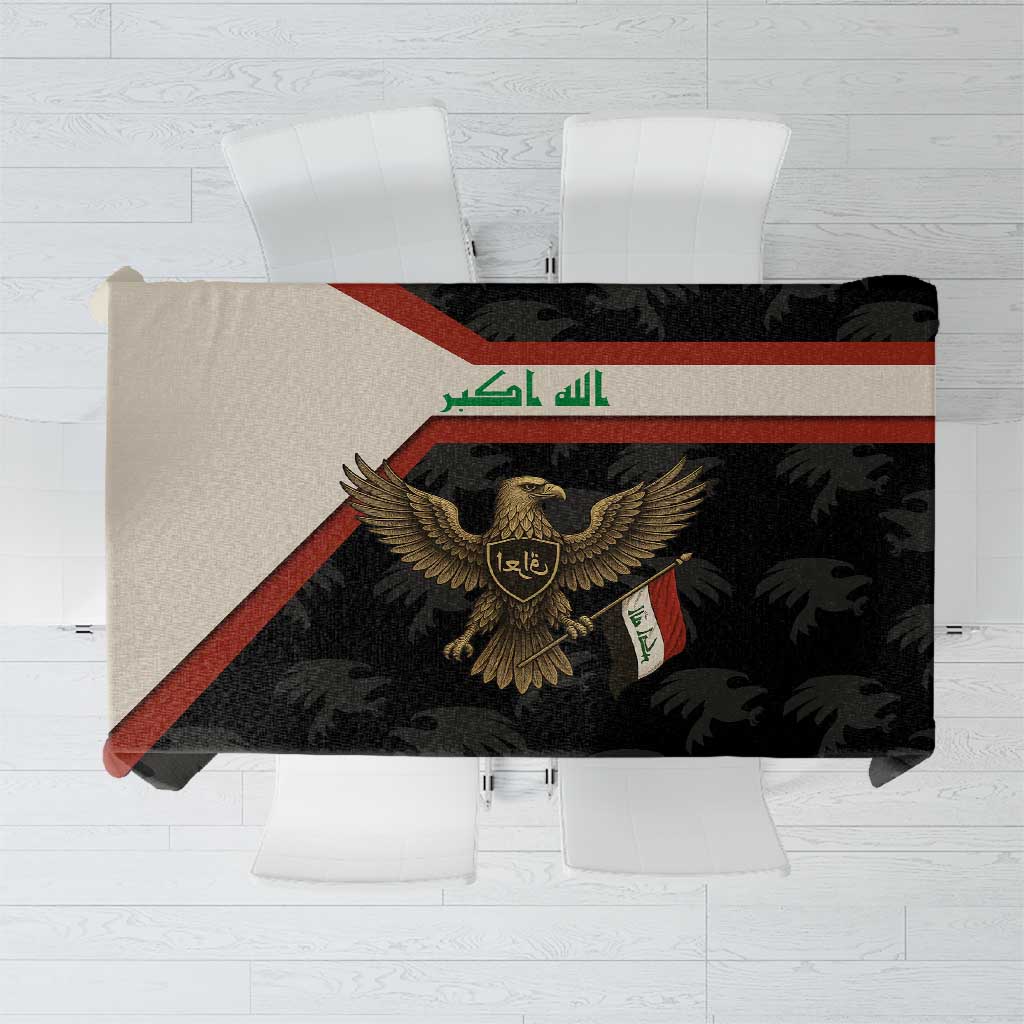 Iraq Golden Eagle Emblem Tablecloth with Flag Stripes and National Arabic Script Design - Wonder Print Shop