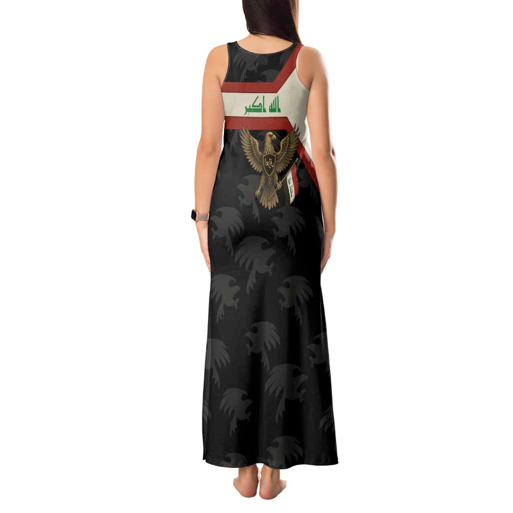 Iraq Golden Eagle Emblem Tank Maxi Dress with Flag Stripes and National Arabic Script Design - Wonder Print Shop