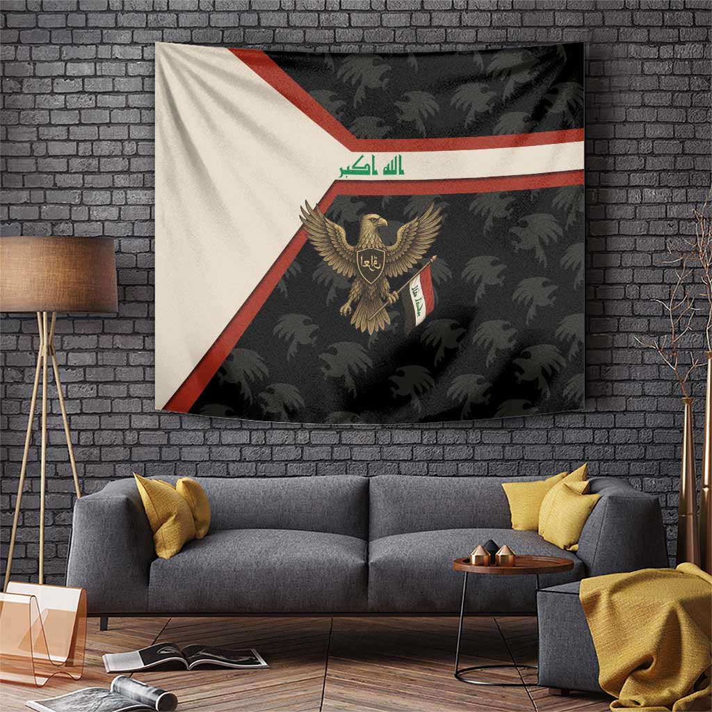 Iraq Golden Eagle Emblem Tapestry with Flag Stripes and National Arabic Script Design - Wonder Print Shop