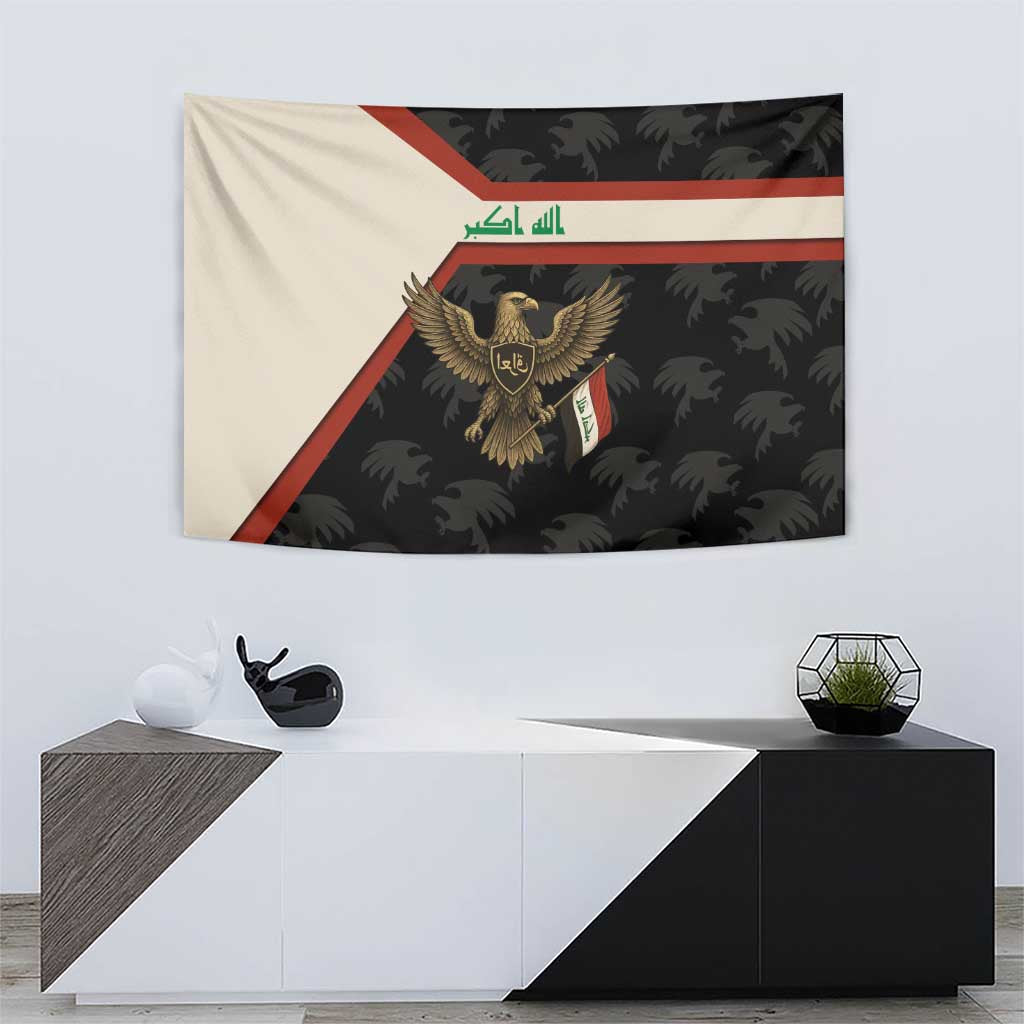 Iraq Golden Eagle Emblem Tapestry with Flag Stripes and National Arabic Script Design - Wonder Print Shop