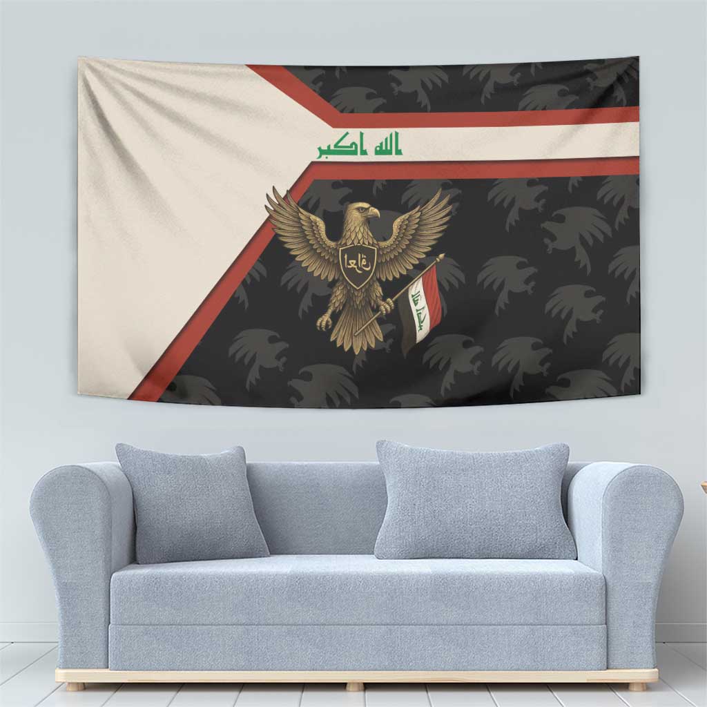 Iraq Golden Eagle Emblem Tapestry with Flag Stripes and National Arabic Script Design - Wonder Print Shop