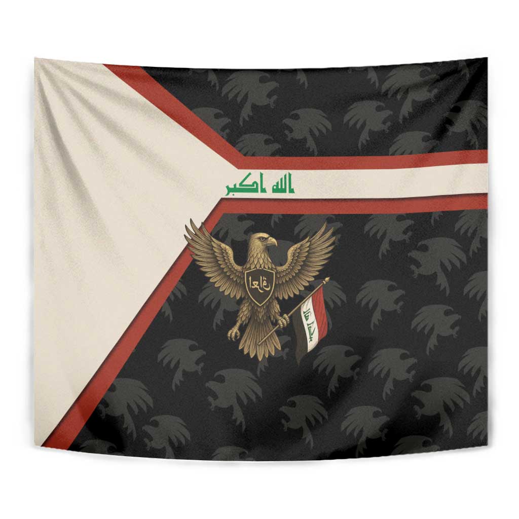 Iraq Golden Eagle Emblem Tapestry with Flag Stripes and National Arabic Script Design - Wonder Print Shop