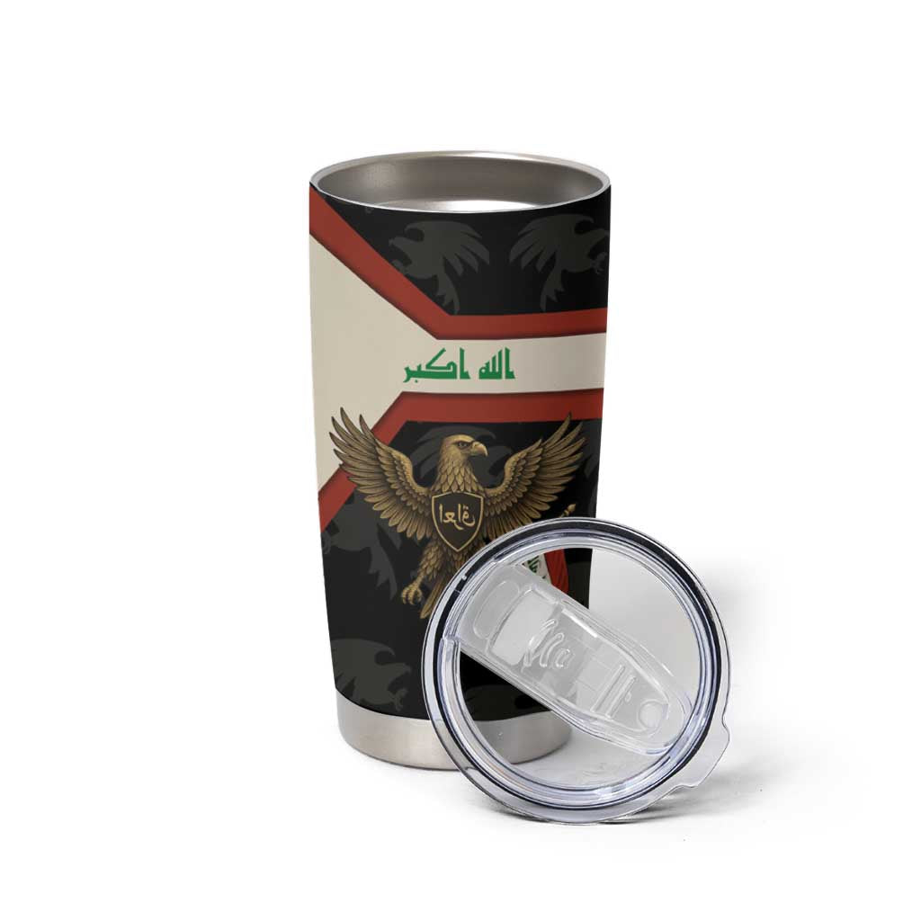 Iraq Golden Eagle Emblem Tumbler Cup with Flag Stripes and National Arabic Script Design - Wonder Print Shop