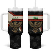 Iraq Golden Eagle Emblem Tumbler With Handle with Flag Stripes and National Arabic Script Design - Wonder Print Shop