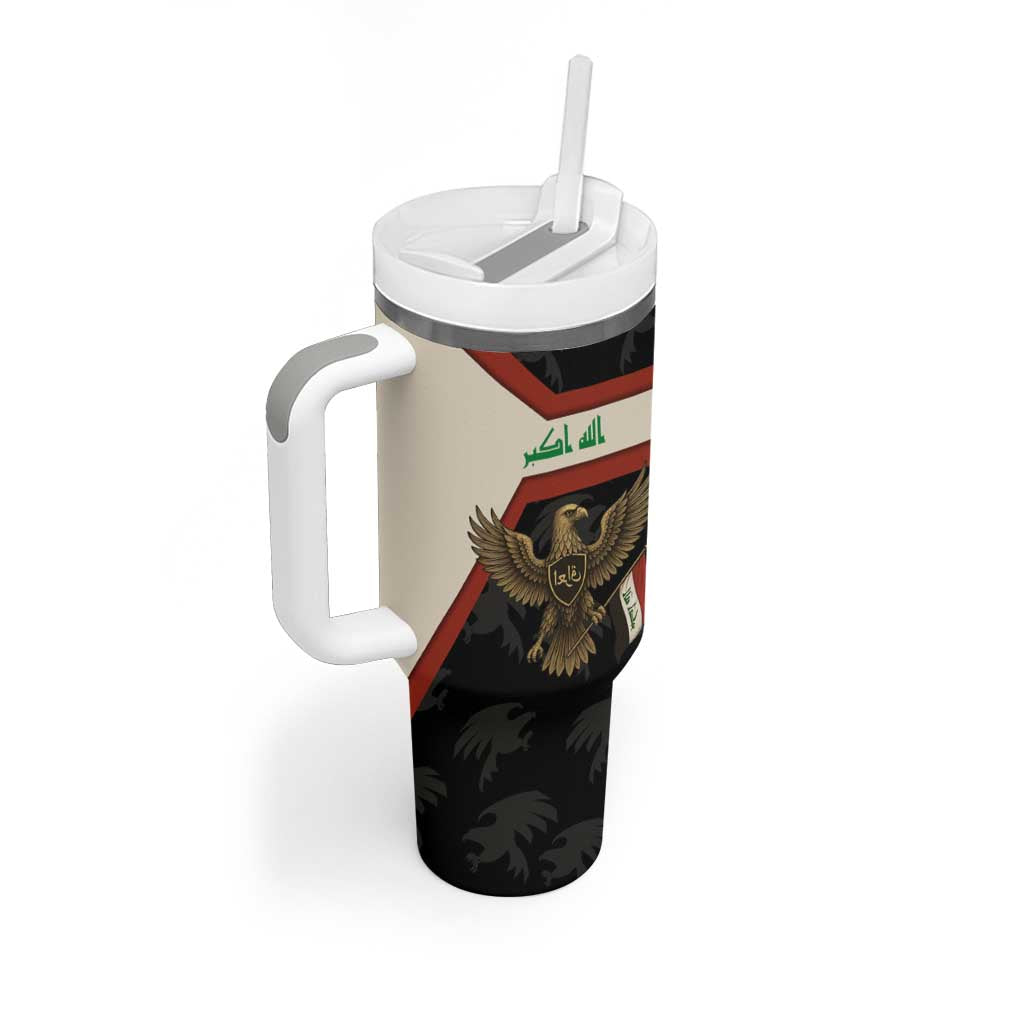 Iraq Golden Eagle Emblem Tumbler With Handle with Flag Stripes and National Arabic Script Design - Wonder Print Shop