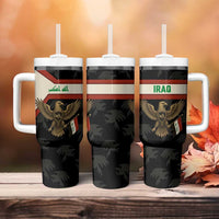 Iraq Golden Eagle Emblem Tumbler With Handle with Flag Stripes and National Arabic Script Design - Wonder Print Shop