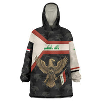 Iraq Golden Eagle Emblem Wearable Blanket Hoodie with Flag Stripes and National Arabic Script Design - Wonder Print Shop