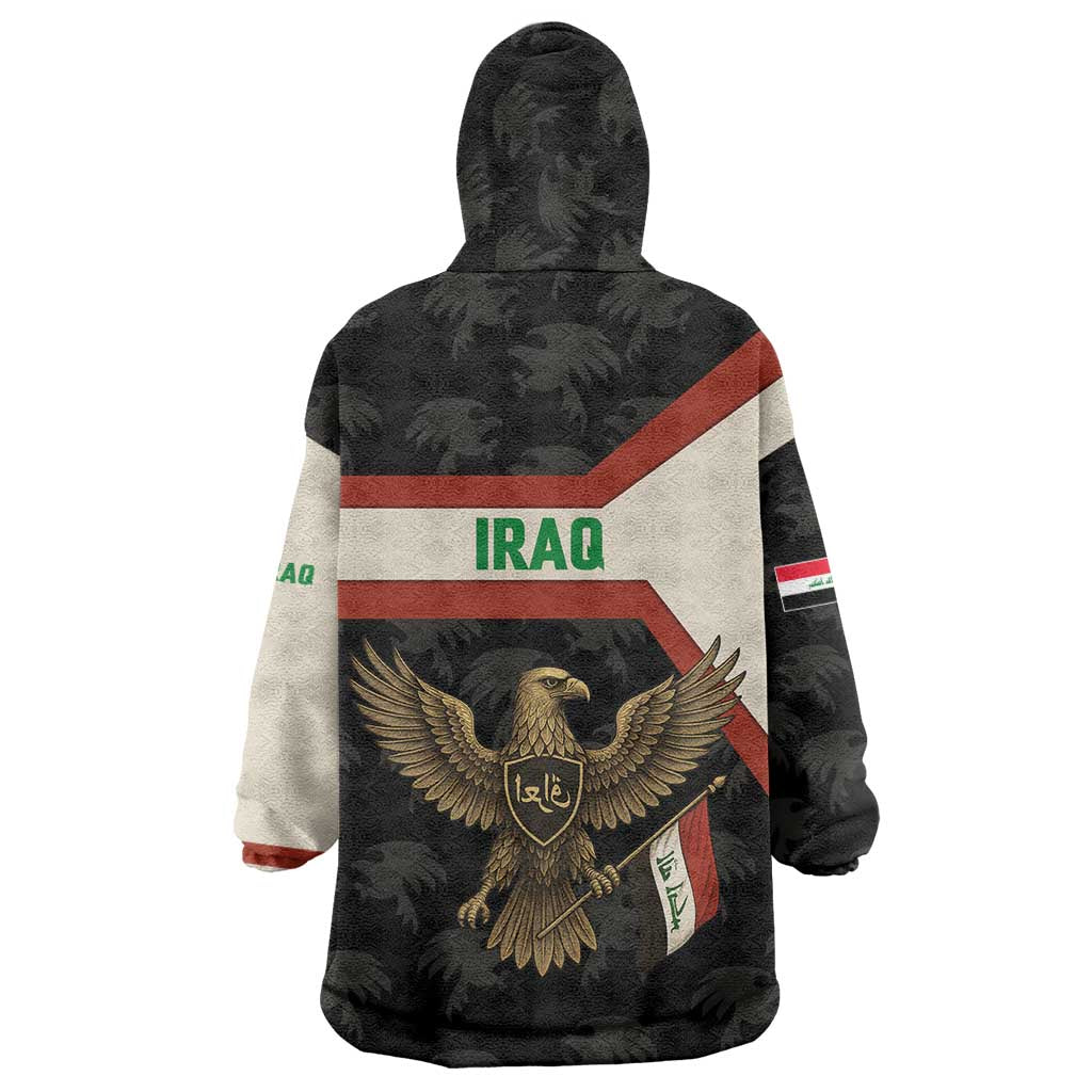 Iraq Golden Eagle Emblem Wearable Blanket Hoodie with Flag Stripes and National Arabic Script Design - Wonder Print Shop