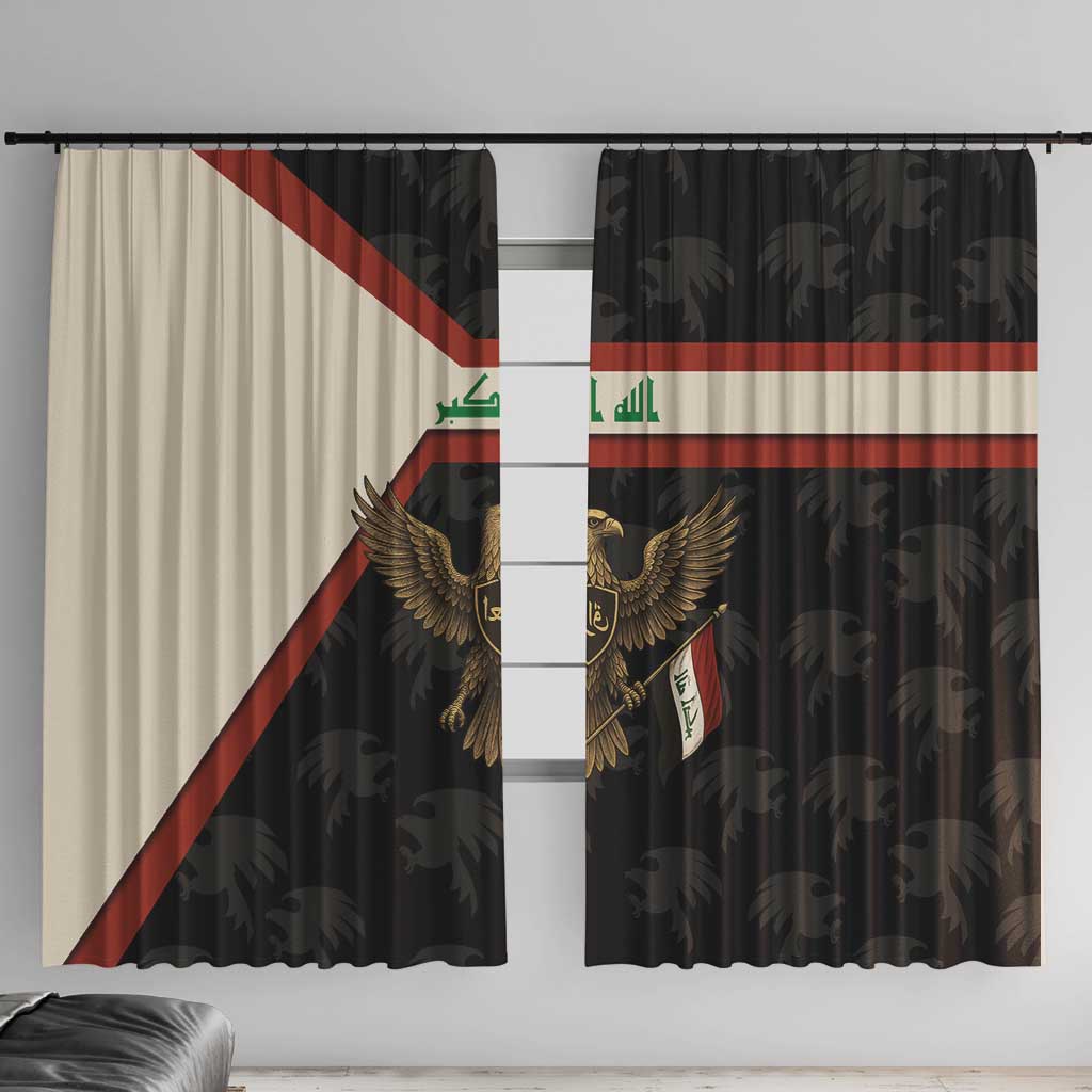 Iraq Golden Eagle Emblem Window Curtain with Flag Stripes and National Arabic Script Design - Wonder Print Shop