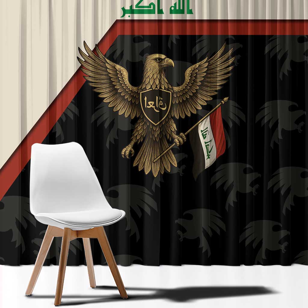 Iraq Golden Eagle Emblem Window Curtain with Flag Stripes and National Arabic Script Design - Wonder Print Shop