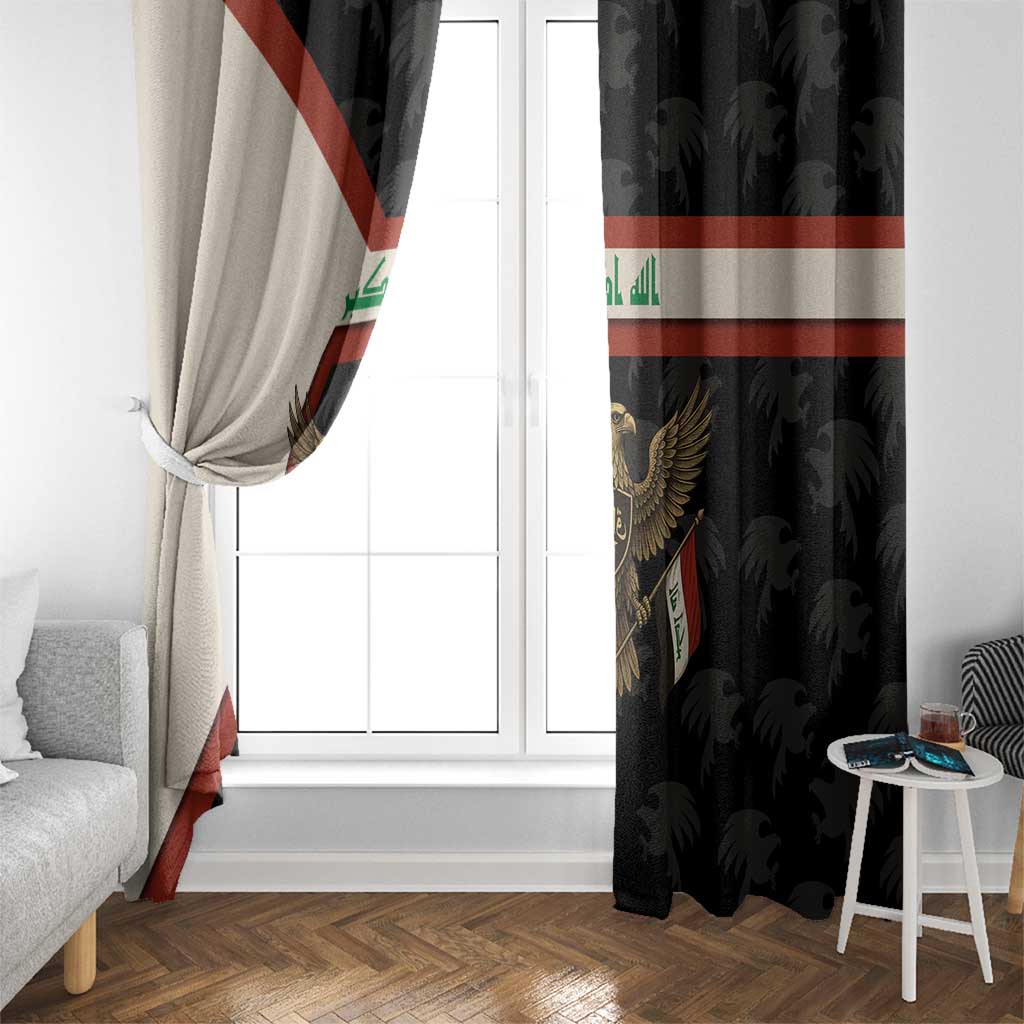 Iraq Golden Eagle Emblem Window Curtain with Flag Stripes and National Arabic Script Design - Wonder Print Shop