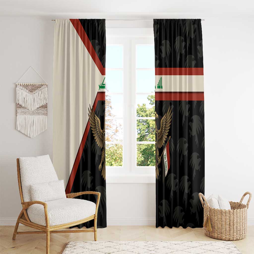 Iraq Golden Eagle Emblem Window Curtain with Flag Stripes and National Arabic Script Design - Wonder Print Shop