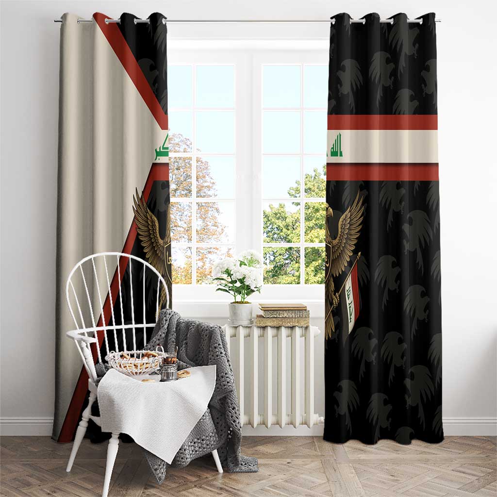Iraq Golden Eagle Emblem Window Curtain with Flag Stripes and National Arabic Script Design - Wonder Print Shop