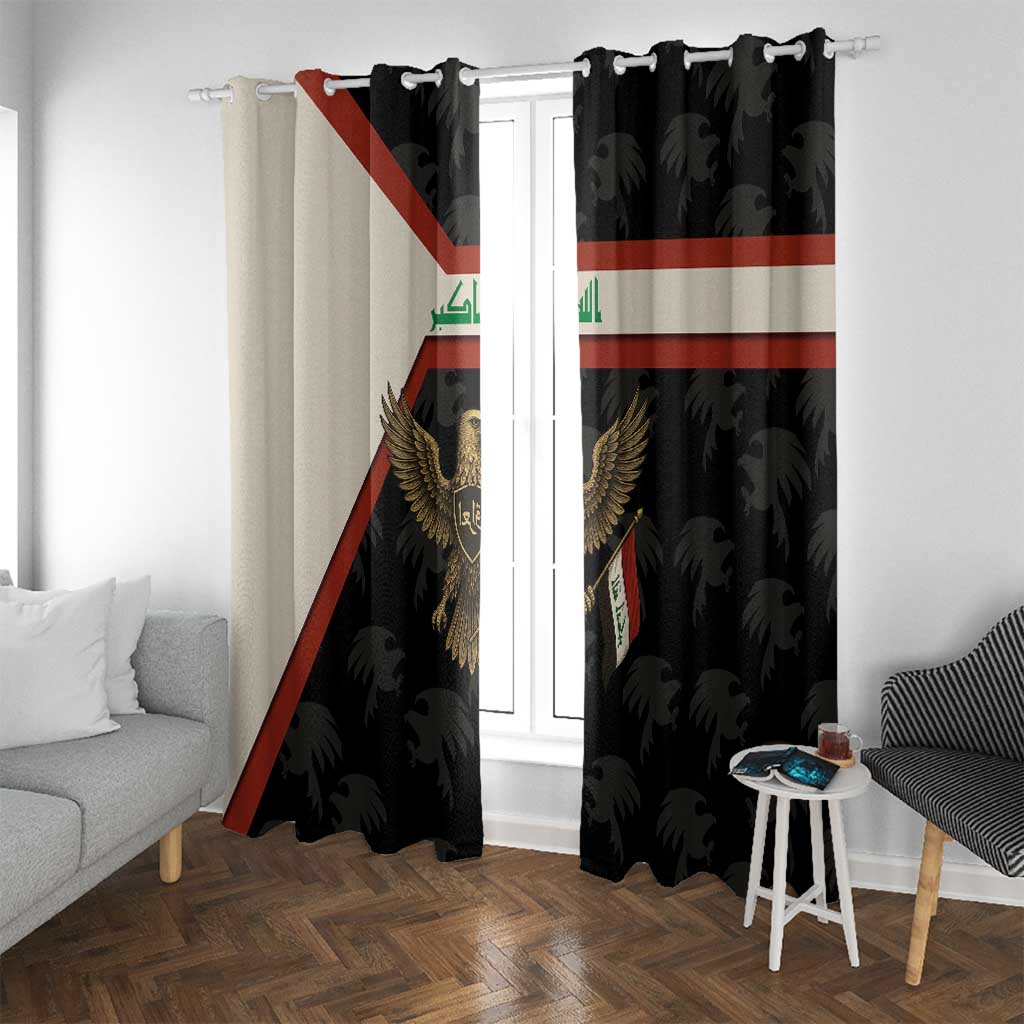 Iraq Golden Eagle Emblem Window Curtain with Flag Stripes and National Arabic Script Design - Wonder Print Shop