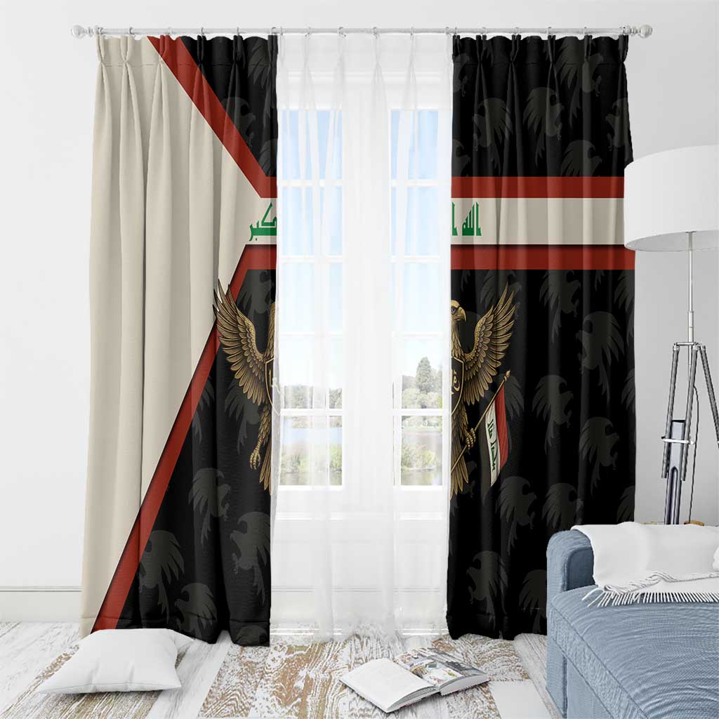 Iraq Golden Eagle Emblem Window Curtain with Flag Stripes and National Arabic Script Design - Wonder Print Shop