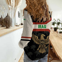 Iraq Golden Eagle Emblem Women Casual Shirt with Flag Stripes and National Arabic Script Design - Wonder Print Shop