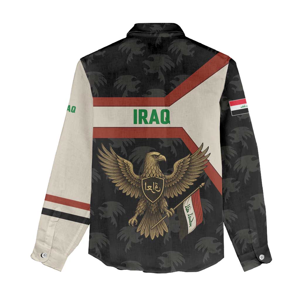 Iraq Golden Eagle Emblem Women Casual Shirt with Flag Stripes and National Arabic Script Design - Wonder Print Shop