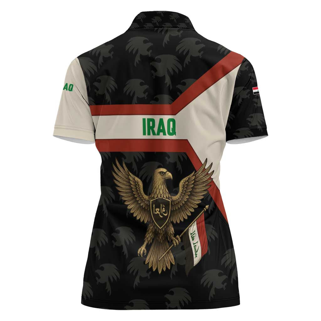 Iraq Golden Eagle Emblem Women Polo Shirt with Flag Stripes and National Arabic Script Design - Wonder Print Shop
