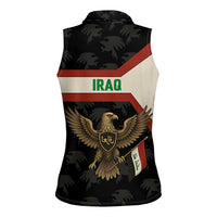 Iraq Golden Eagle Emblem Women Sleeveless Polo Shirt with Flag Stripes and National Arabic Script Design - Wonder Print Shop