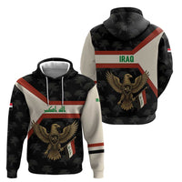 Iraq Golden Eagle Emblem Zip Hoodie with Flag Stripes and National Arabic Script Design - Wonder Print Shop