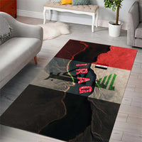 Iraq Flag Texture Area Rug with Golden Eagle Emblem and Cracked Earth Background Design - Wonder Print Shop