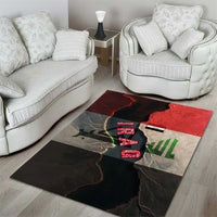 Iraq Flag Texture Area Rug with Golden Eagle Emblem and Cracked Earth Background Design - Wonder Print Shop